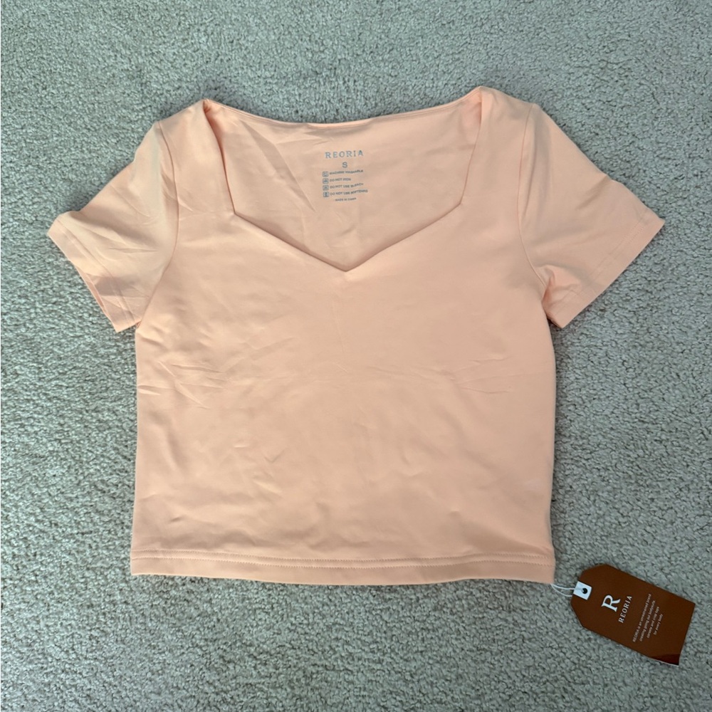 ReoRia Orange Fitted Crop T-Shirt Short Sleeve